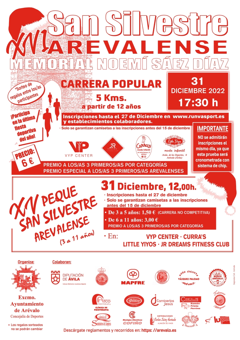XVI SAN SILVESTRE AREVALENSE-MEMORIAL NOEMÍ SÁEZ DÍEZ - Inscríbete