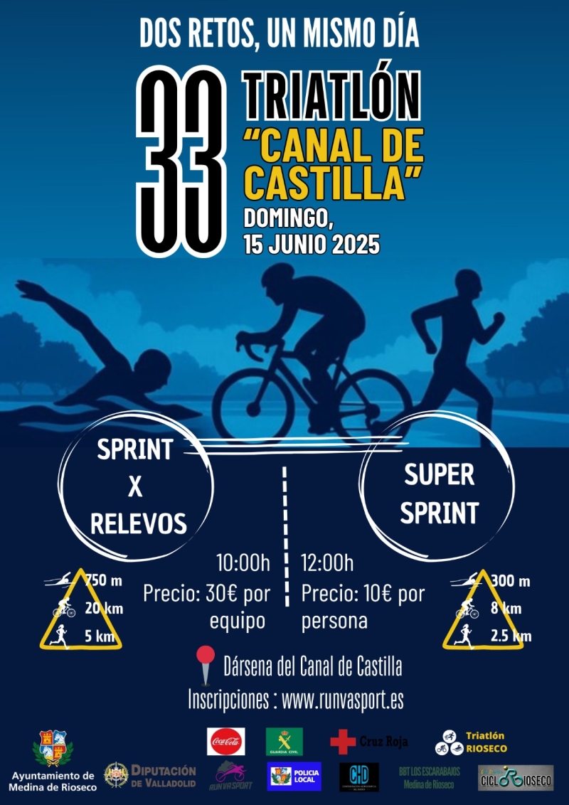 33 TRIATLON CANAL DE CASTILLA Y TRIATLON SUPER SPRINT - Inscríbete